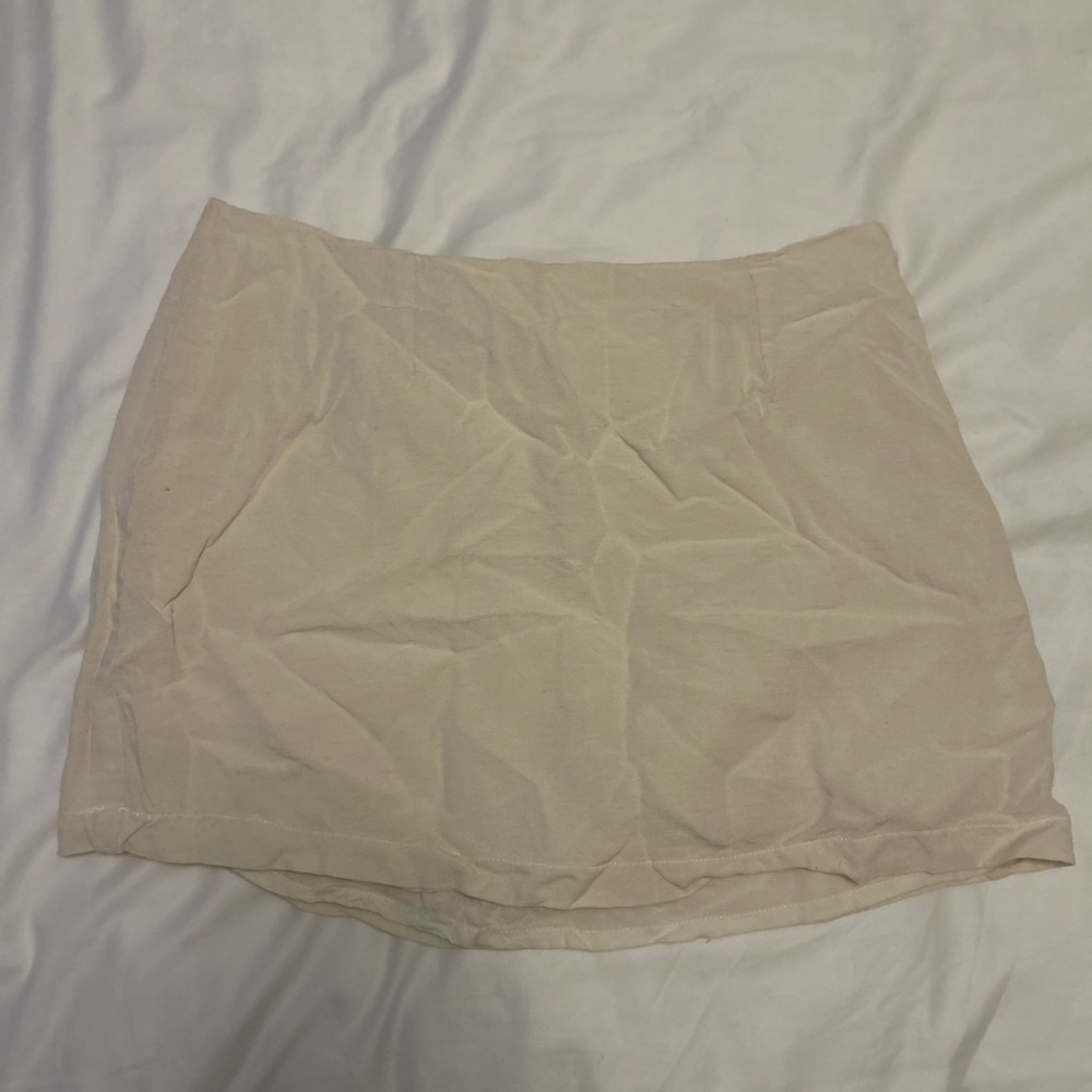 Daily Drills Beige Linen Mini Skirt